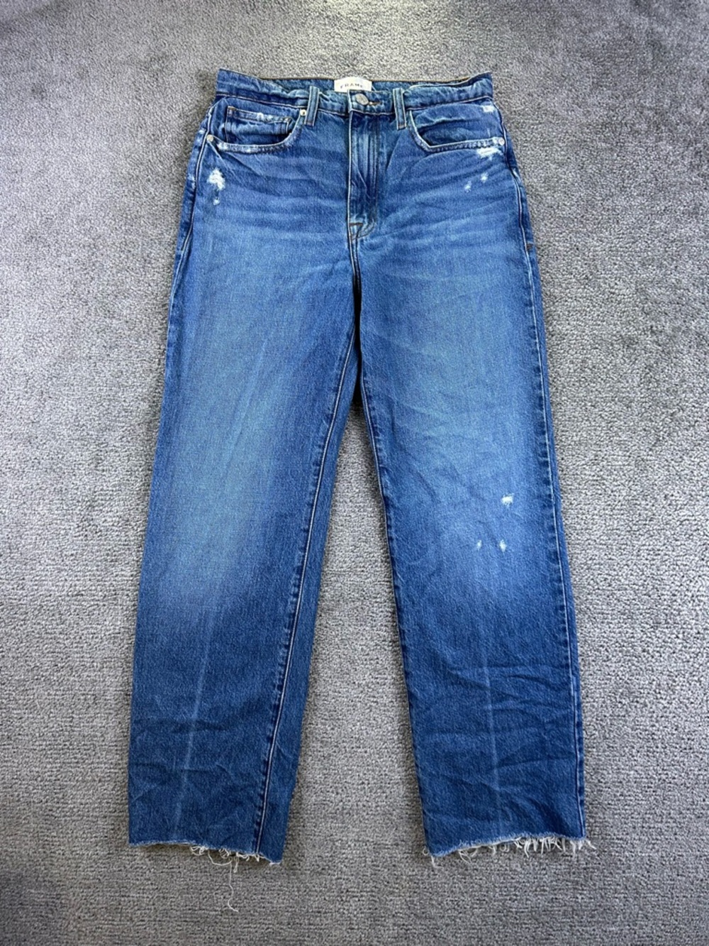 FRAME Le Jane Jeans Mariner Clean  Frayed Raw Hem Distressed High Rise Wide Leg